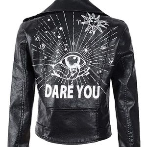 NWT Punk Rock Dare You Belted Graffiti Biker Moto Sz L, 8/10
